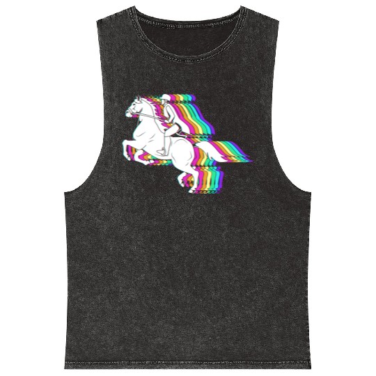 Colorful Horse Equestrian Jockey Horse Racing Mineral Wash Tank Tops