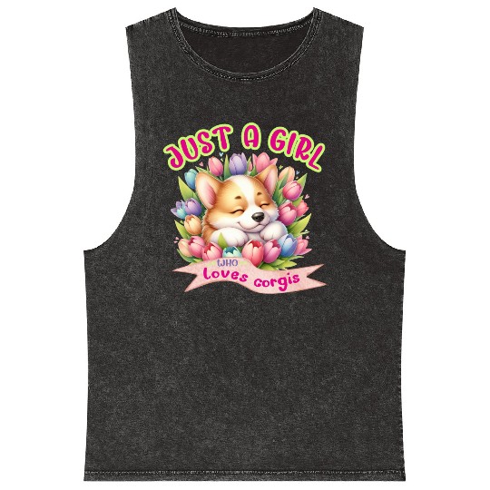 Corgi in tulips - Just a girl who loves corgis Mineral Wash Tank Tops