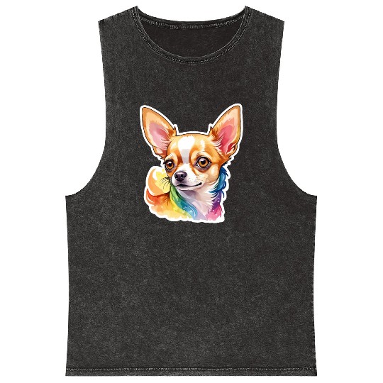 Chihuahua Watercolor Mineral Wash Tank Tops