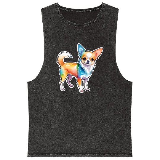 Chihuahua Watercolor Mineral Wash Tank Tops