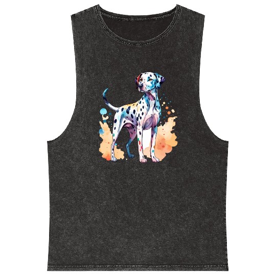 Dalmatian Dog Watercolor Mineral Wash Tank Tops