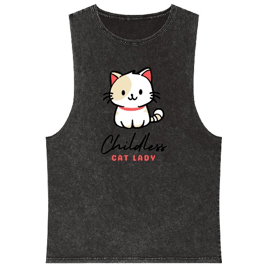 Childless Cat Lady, cat-loving lifestyle Mineral Wash Tank Tops