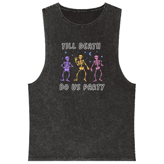 Til Death Do Us Party Halloween Dancing Skeleton Mineral Wash Tank Tops