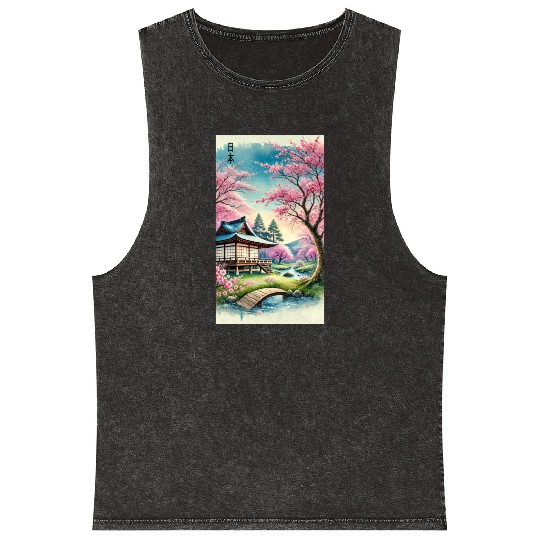 Japan church flowers otaku design Mineral Wash Tank Tops