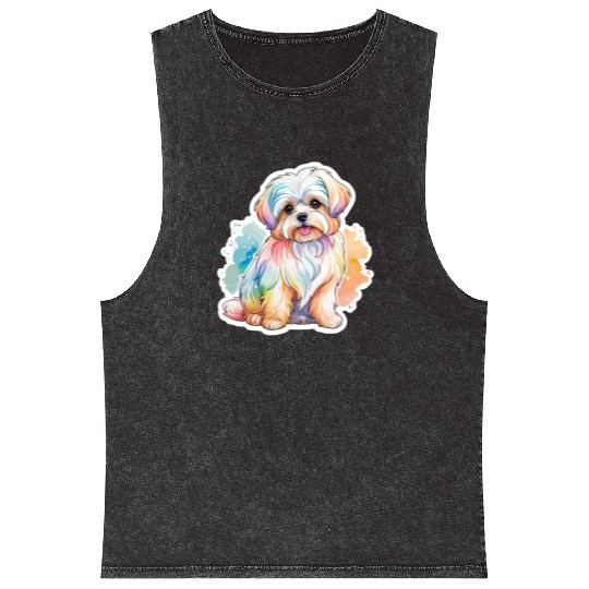 Maltese Dog Watercolor Mineral Wash Tank Tops