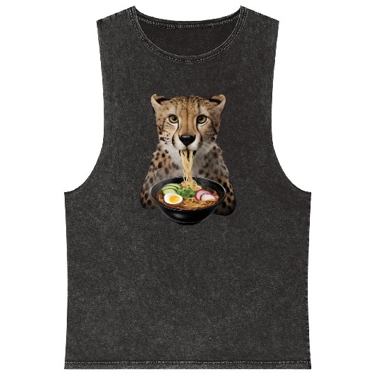Cheetah Eating Ramen Realistic Mineral Wash Tank Tops