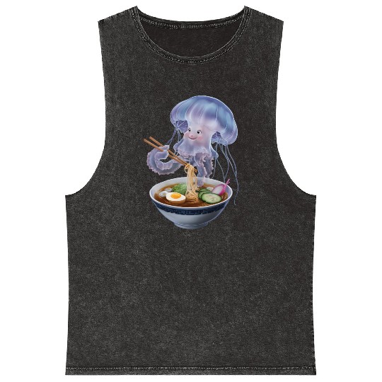 Jellyfish Eating Ramen Realistic Mineral Wash Tank Tops