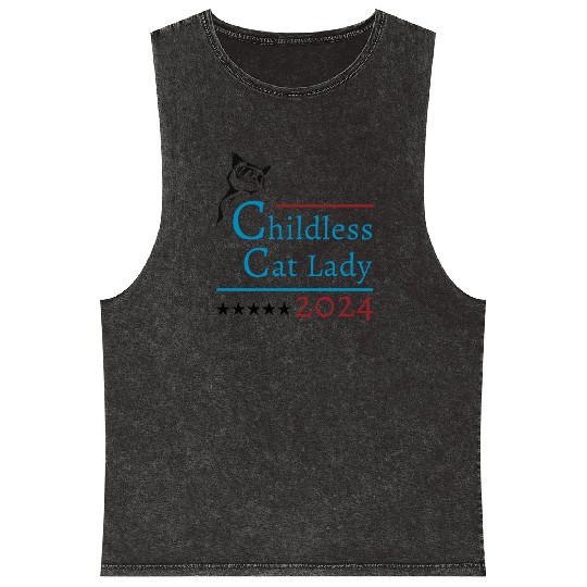 "Childless Cat Lady" Kamala Harris 2024 Mineral Wash Tank Tops