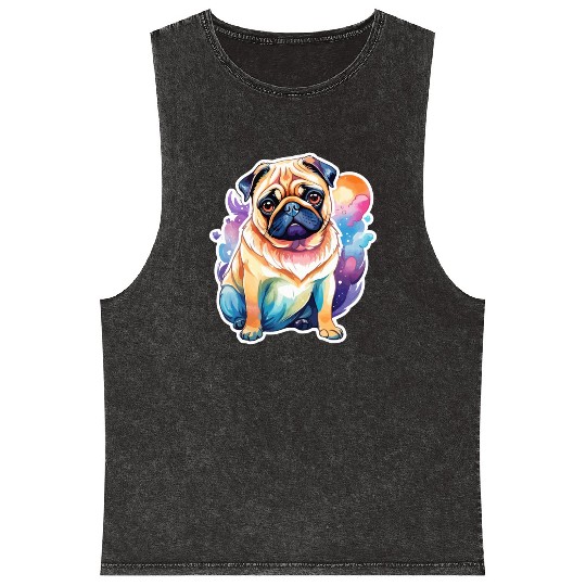 Pug Watercolor Mineral Wash Tank Tops