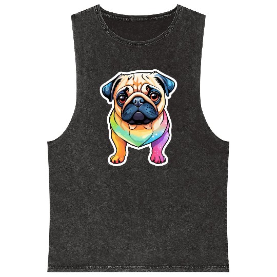 Pug Watercolor Mineral Wash Tank Tops