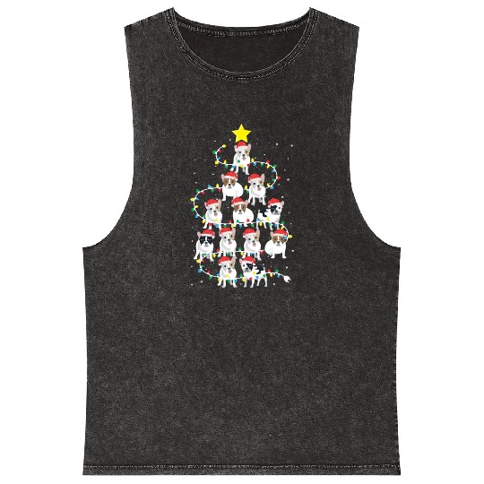 English Bulldog Christmas Tree Dog Santa Claus Mineral Wash Tank Tops