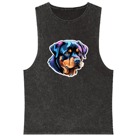 Rottweiler Watercolor Mineral Wash Tank Tops