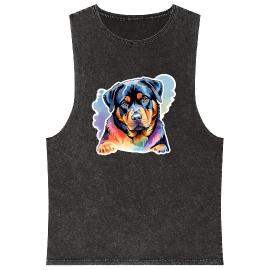 Rottweiler Watercolor Mineral Wash Tank Tops