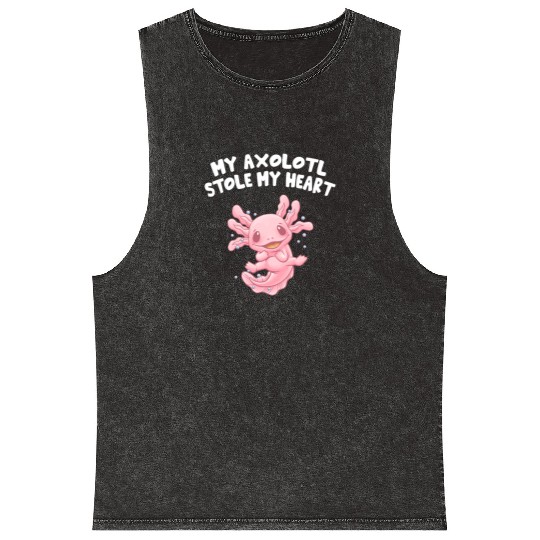 My Axolotl Stole My Heart Animal Lover Salamander Mineral Wash Tank Tops