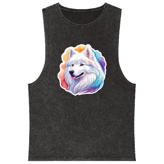 Samoyed Dog Watercolor Mineral Wash Tank Tops