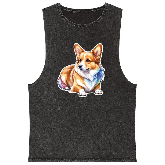 Pembroke Welsh Corgi Watercolor Mineral Wash Tank Tops