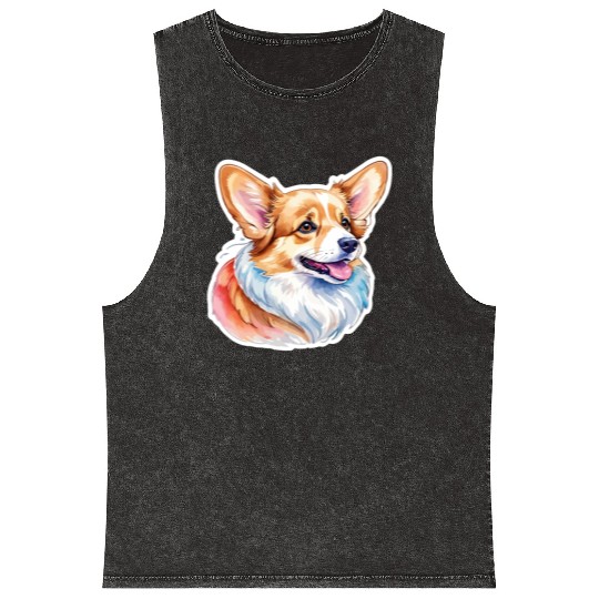 Pembroke Welsh Corgi Watercolor Mineral Wash Tank Tops