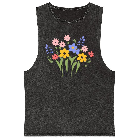 Women Wildflower Summer Flowers Blooming Mineral Wash Tank Tops