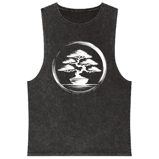 Vintage Japanese Aesthetic Bonsai Tree Mineral Wash Tank Tops