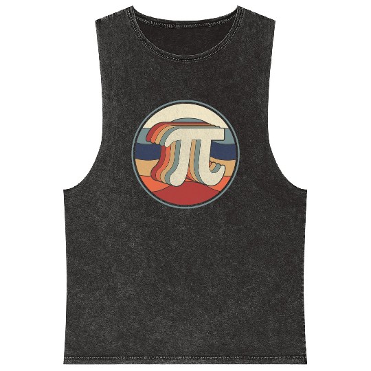 Vintage Pi Day Math 70s 80s Retro Pi Symbol Mineral Wash Tank Tops