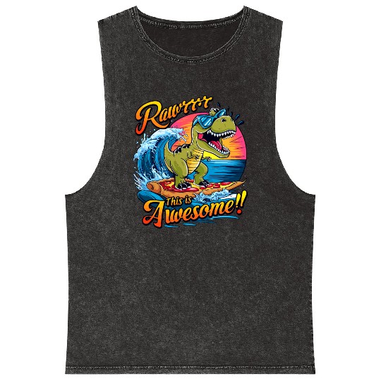 Surfing Dinosaur Mineral Wash Tank Tops