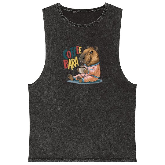 Coffeebara Capybara Coffedrinker Mineral Wash Tank Tops