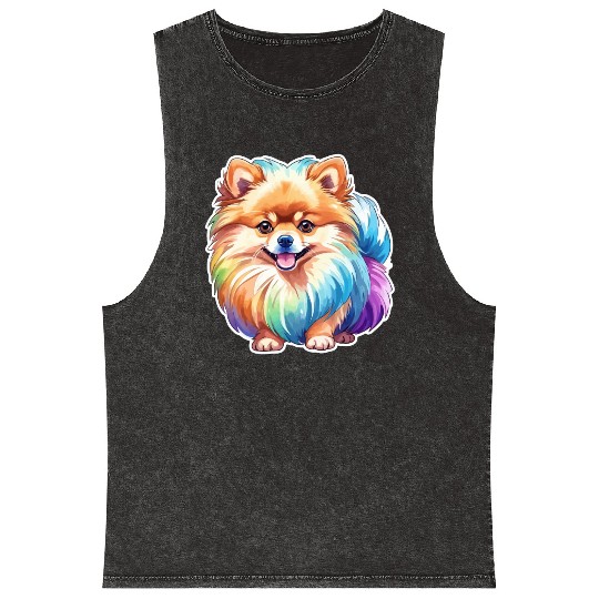 Pomeranian Watercolor Mineral Wash Tank Tops
