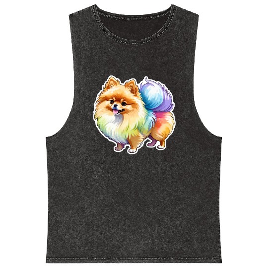 Pomeranian Watercolor Mineral Wash Tank Tops