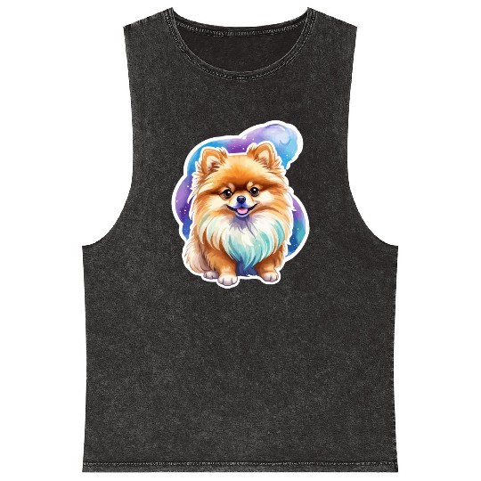 Pomeranian Watercolor Mineral Wash Tank Tops