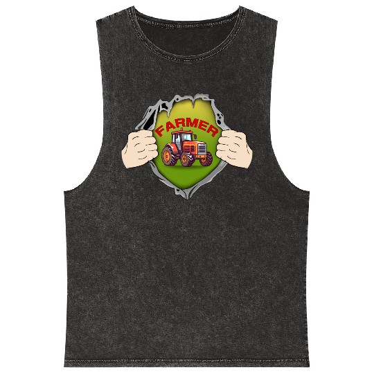 Super farmer Open Chest tractor love Agriculture C Mineral Wash Tank Tops