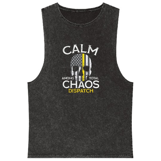 Calm Among Total Chaos 911 Dispatcher US Flag Mineral Wash Tank Tops