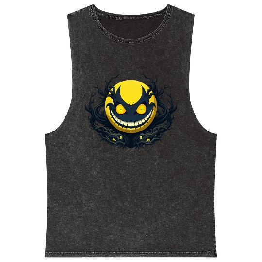 Bright yellow face with sinister twists. Mineral Wash Tank Tops