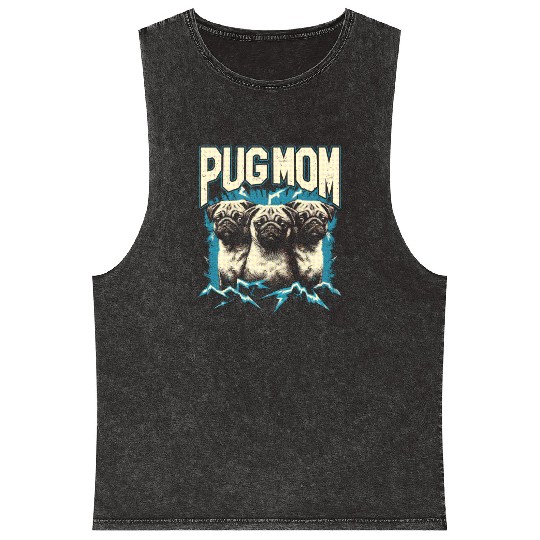 Pug Mom Bootleg Mineral Wash Tank Tops