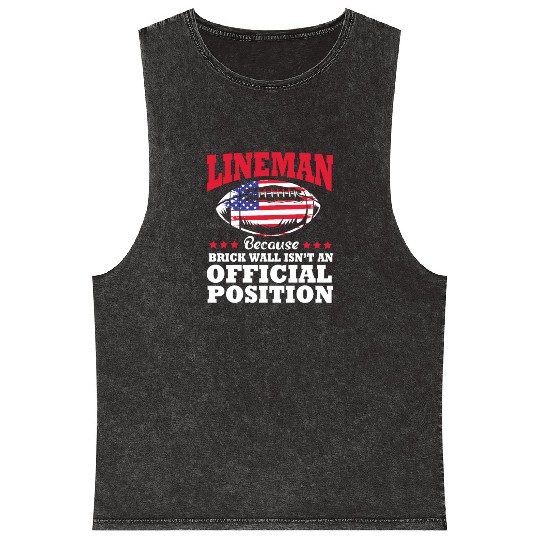 4th Of July US Flag Football Lineman Brick Wall Mineral Wash Tank Tops