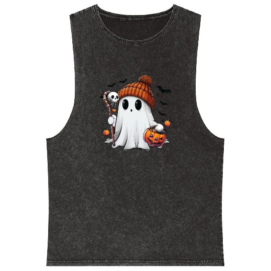 Bruh Ghost Halloween Mineral Wash Tank Tops