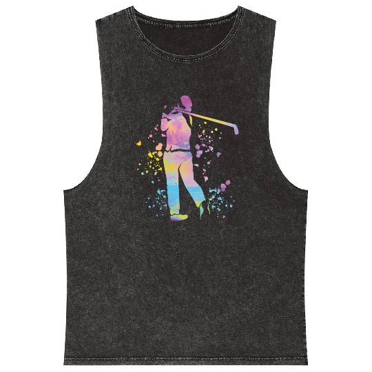 Golfer Colorsplash Kids Miniature Golf Mineral Wash Tank Tops