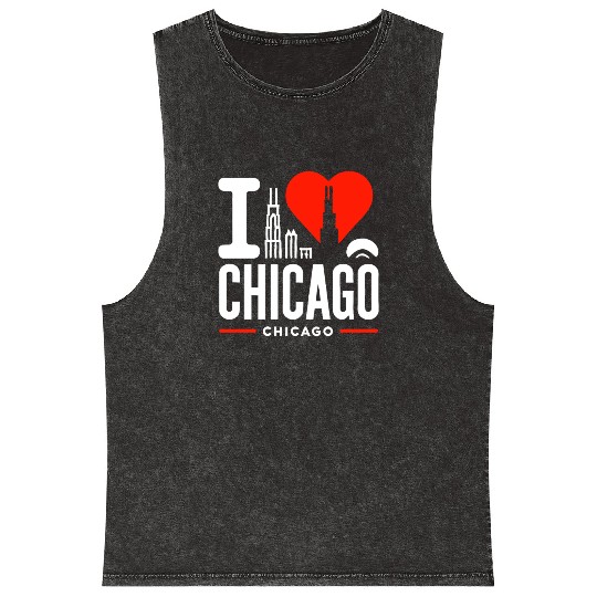 I Love Chicago The Windy City Chi-Town Mineral Wash Tank Tops