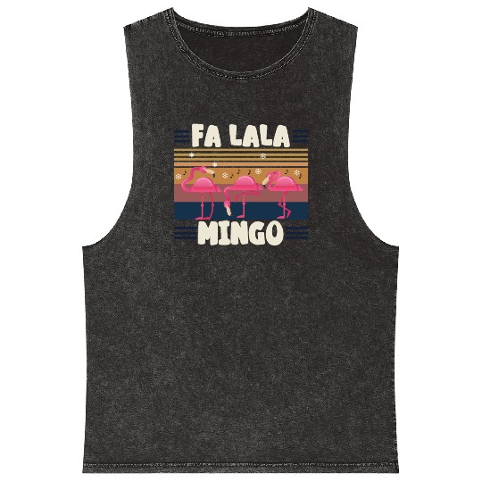 Candy Cane Flamingoes Fa La La MINGO Flamingo Mineral Wash Tank Tops