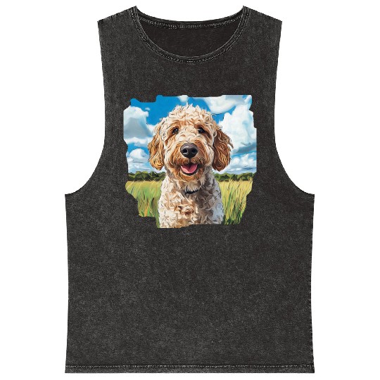 Labradoodle Field Nature Golden Doodle Watercolor Mineral Wash Tank Tops