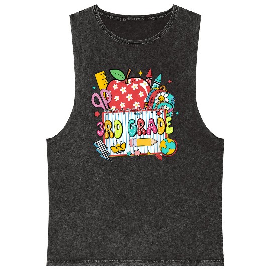 Retro Dalmatian Third Grade Back to School Apple P Mineral Wash Tank Tops