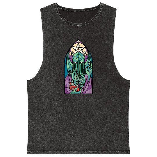 Cthulhu Church Stained Glass Cosmic Horror Funny Mineral Wash Tank Tops