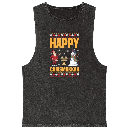 Happy Chrismukkah Funny Hanukkah Christmas Santa Mineral Wash Tank Tops