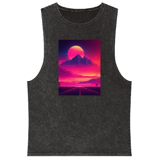 Neon Horizon: A Synthwave Journey Mineral Wash Tank Tops