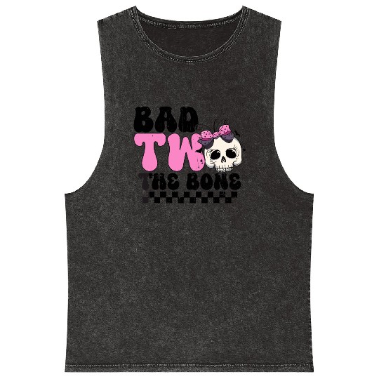 Bad Two The Bone Birthday 2nd Toddler Halloween Mineral Wash Tank Tops