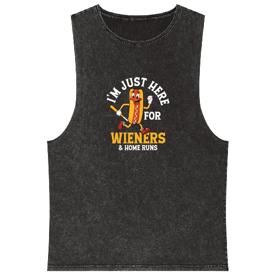 I'm Just Here For Wieners & Home Runs Baseball Spo Mineral Wash Tank Tops