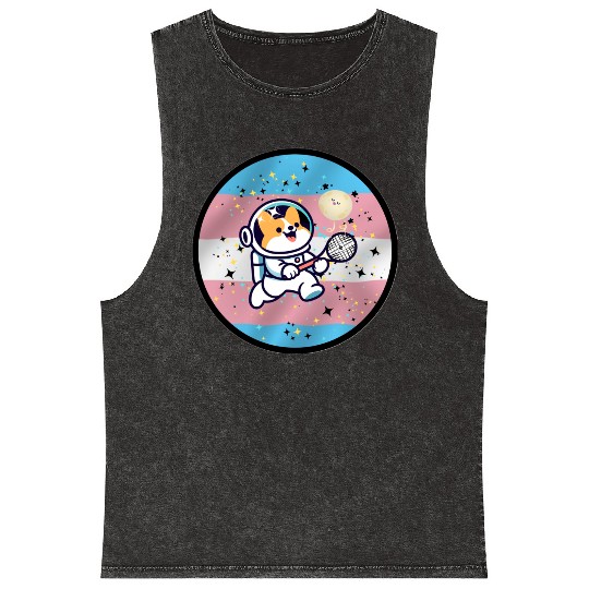 MMA: Meow Space with Trans Flag background Mineral Wash Tank Tops