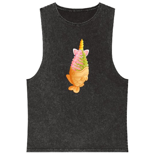 Unicorn Taiyaki Ice Cream With Colorful Sprinkles Mineral Wash Tank Tops