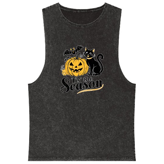 Tis the season Halloween bats pumpkin fall funny Mineral Wash Tank Tops