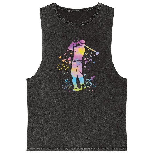 Golfer Colorsplash Kids Miniature Golf Mineral Wash Tank Tops