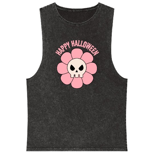 happy halloween flower skull pink and cute Mineral Wash Tank Tops